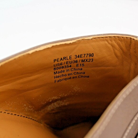 Calvin Klein Pearle Closed Toed Brown Platform High Heel Mules Gold Tone Buckle - Picture 6 of 6